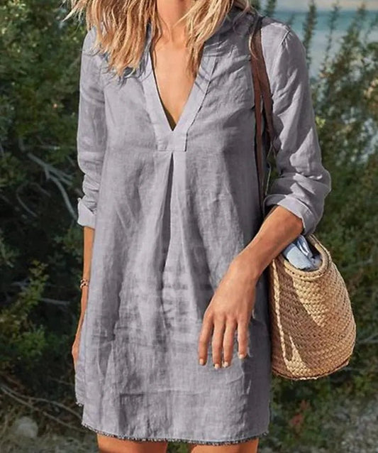 Image of Women's Long Sleeve V-Neck Mini Shirt Dress