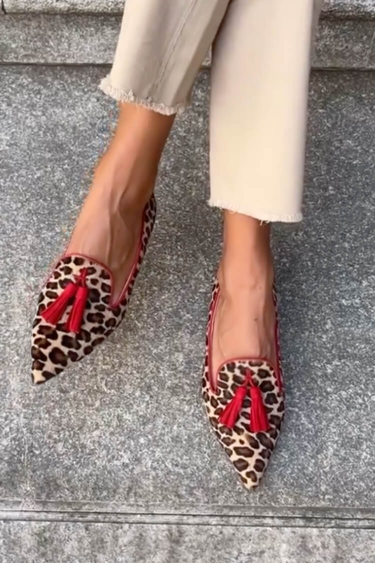 Image of Women's Pointed Toe Animal Print Loafers