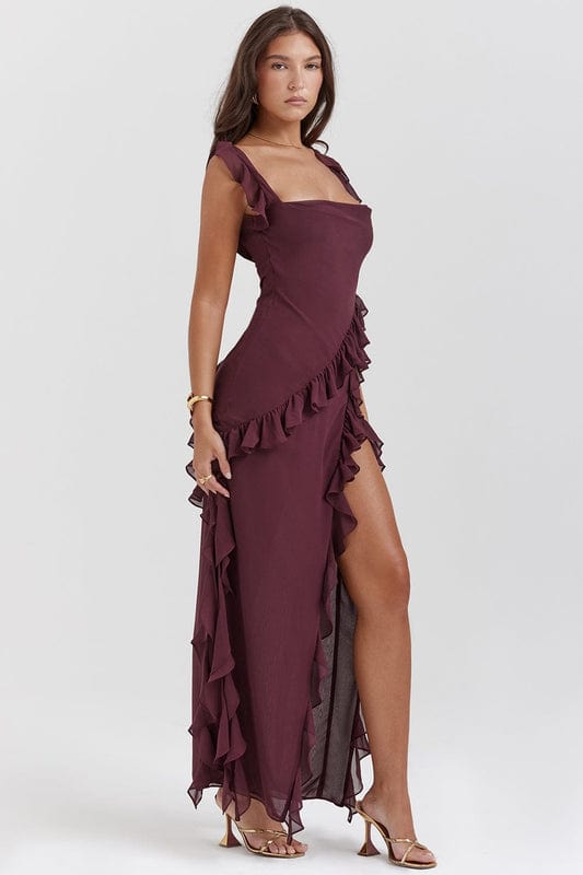 Image of Women's Ruffle Trim Fit & Flare Maxi Dress