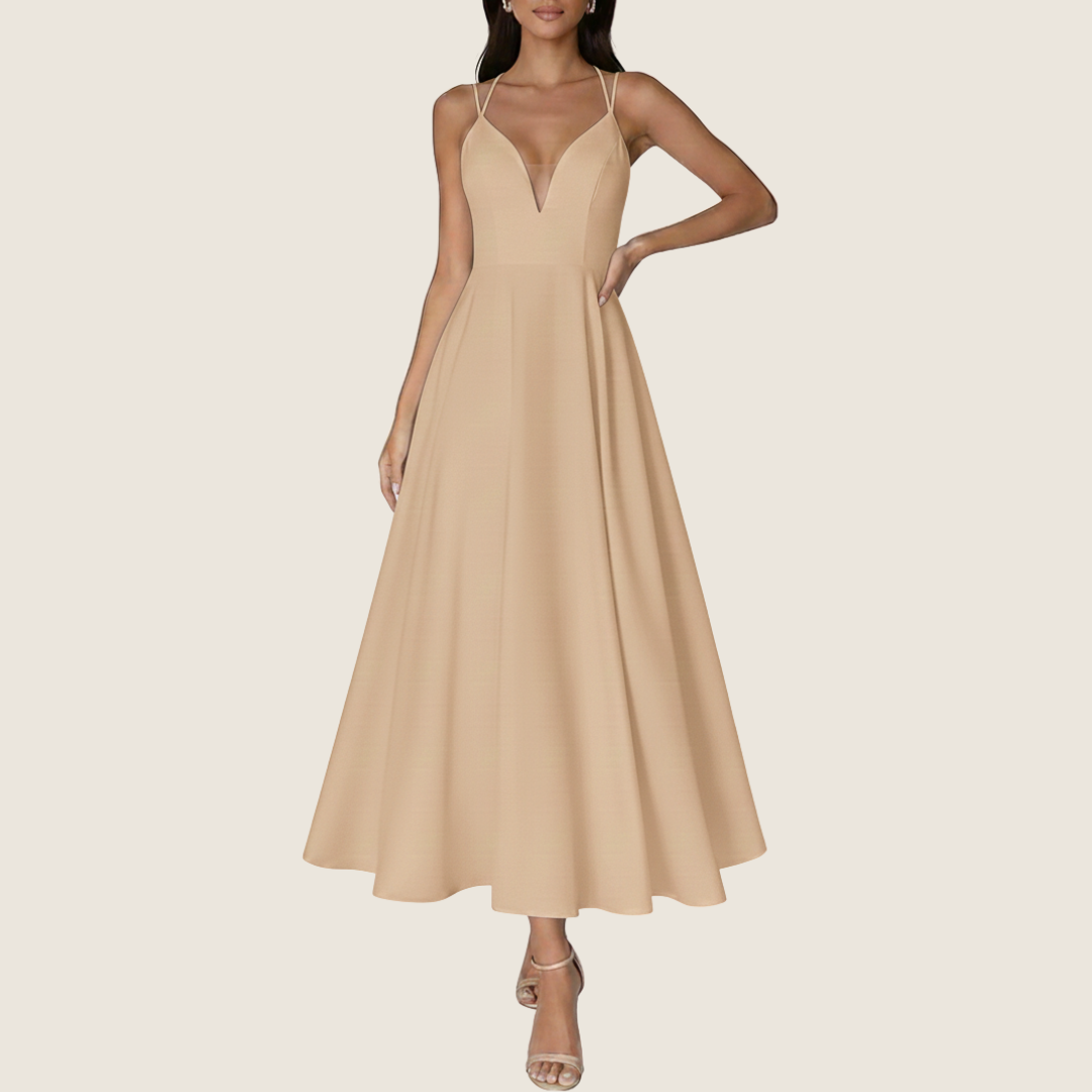Image of Women's V-Neck A-Line Midi Dress