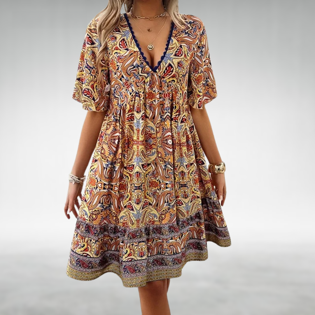 Image of Women's V-Neck Printed Mini Dress