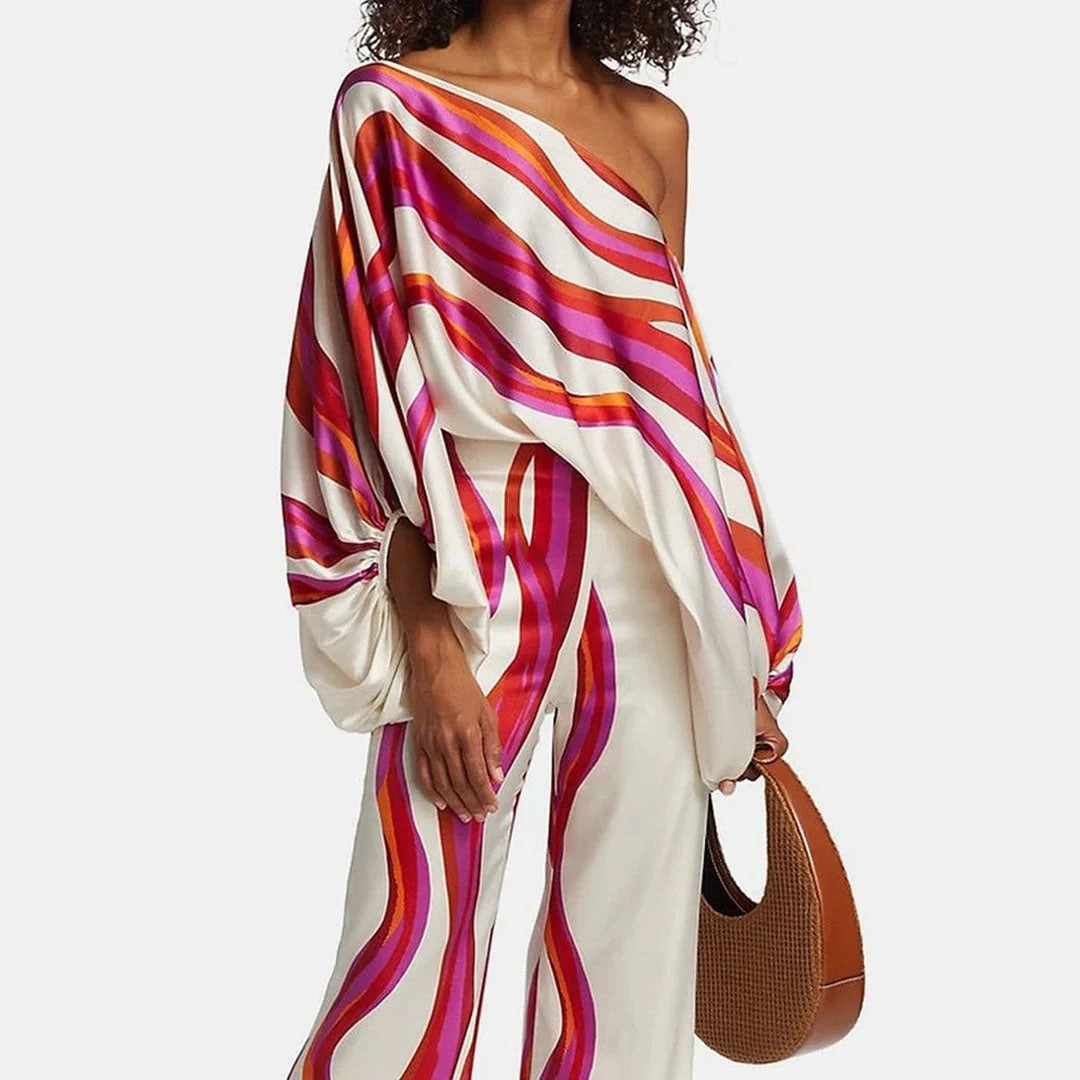 Image of Women's Wide Leg Abstract Print Pant Set