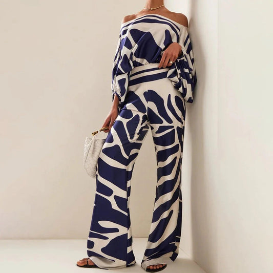 Image of Women's Wide Leg Abstract Print Pant Set
