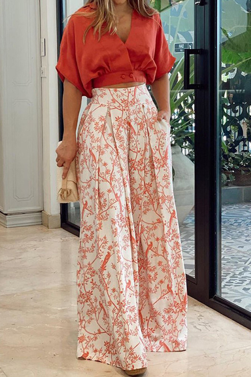 Image of Women's Wide Leg Printed Pant Set