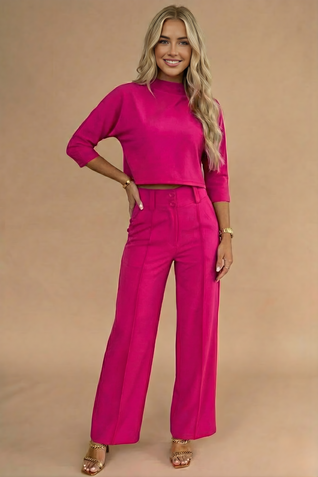Image of Women's Wide Leg Two-Piece Pant Set