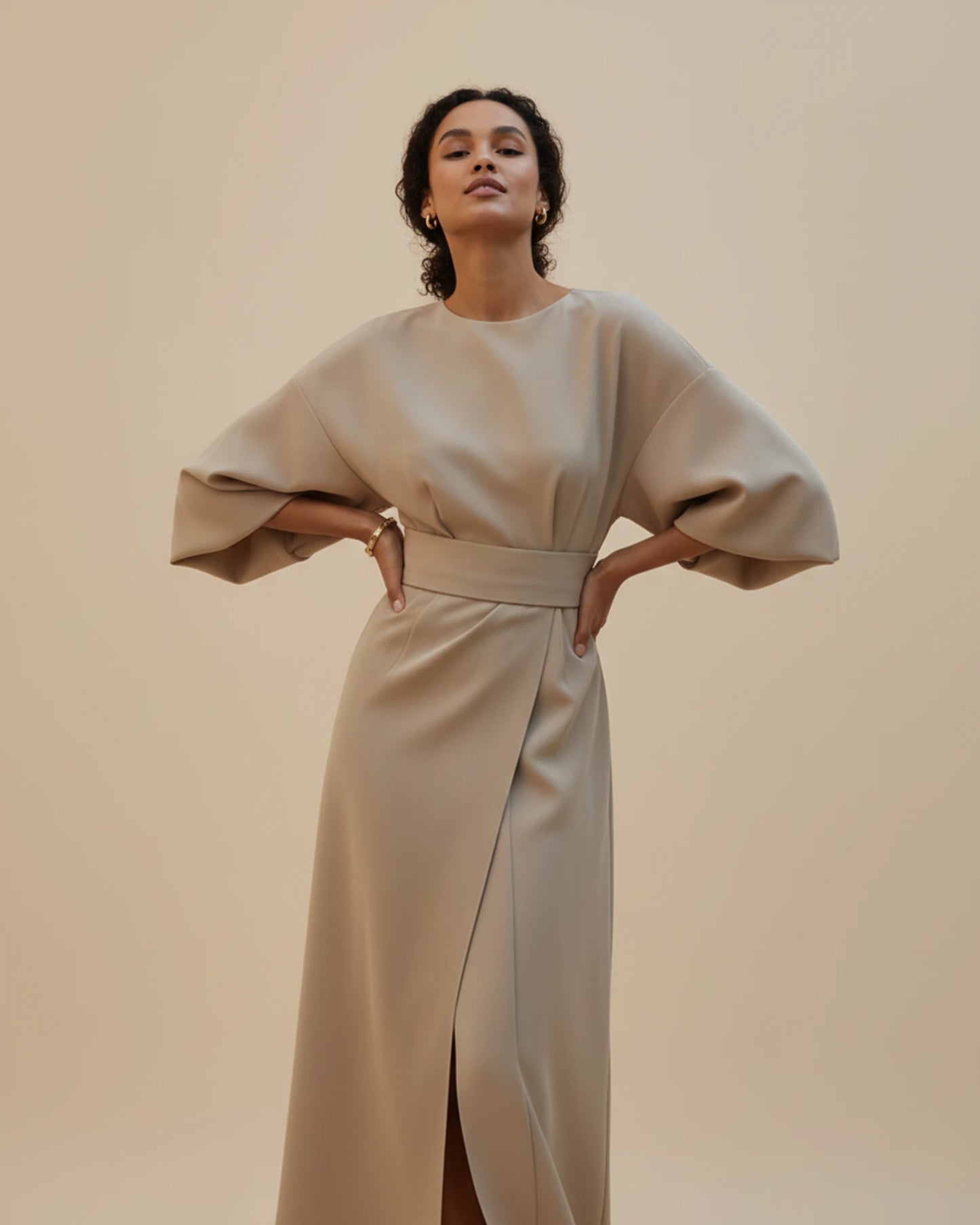 Women's Belted Wrap Midi Dress image
