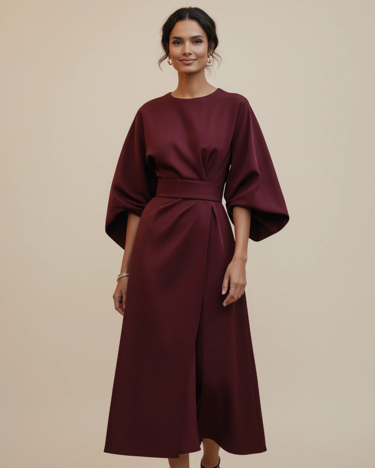 Women's Belted Wrap Midi Dress image
