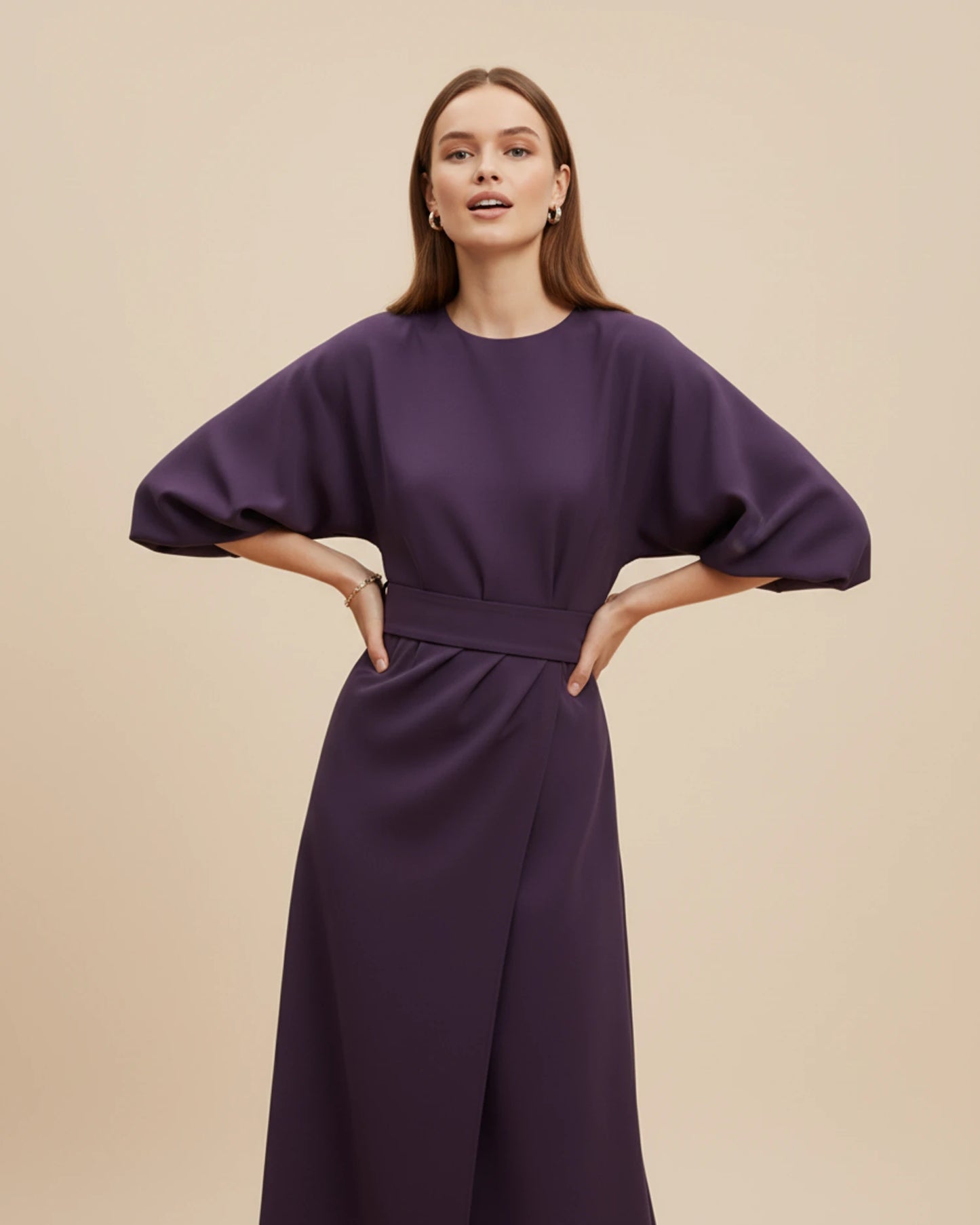 Women's Belted Wrap Midi Dress image