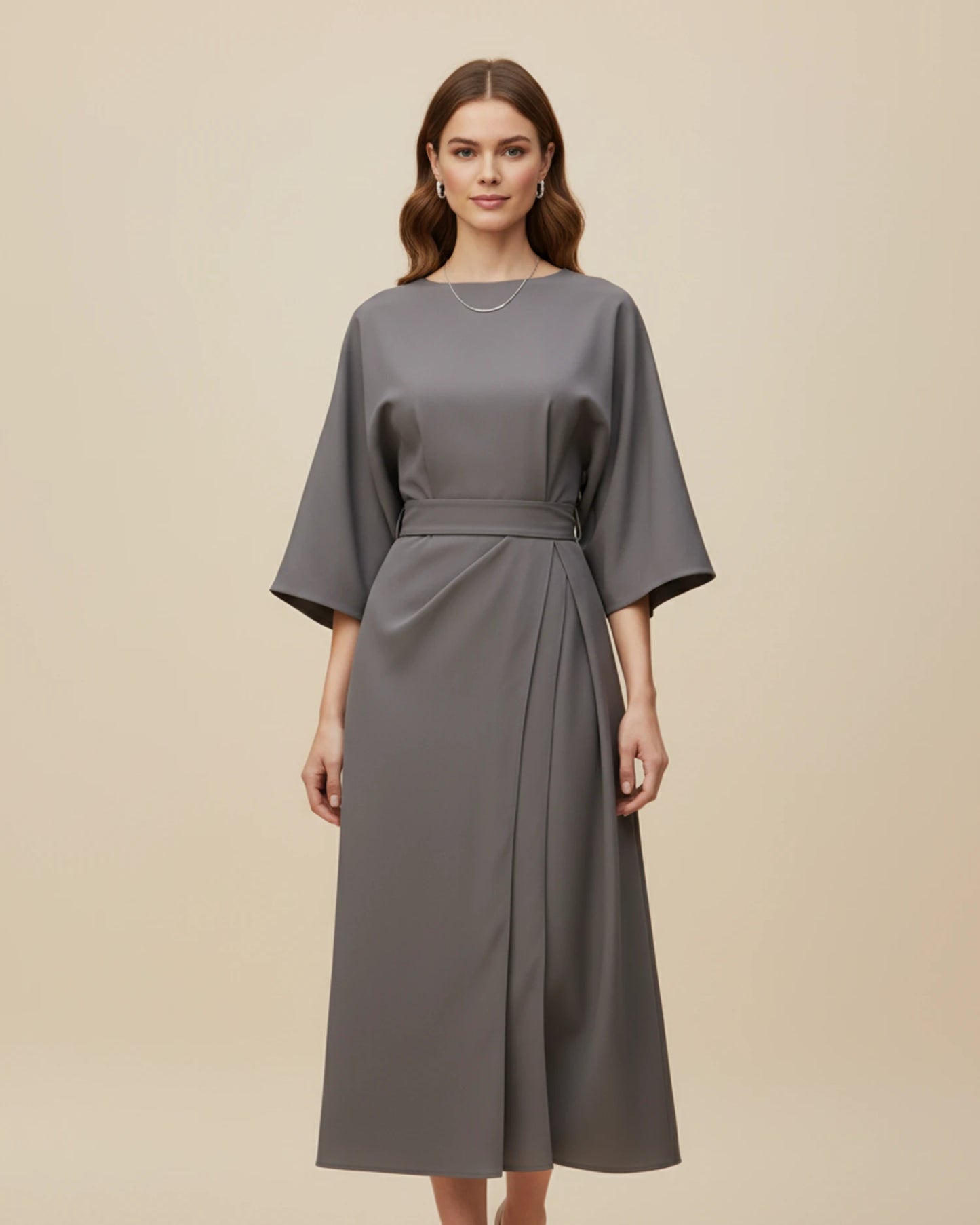 Women's Belted Wrap Midi Dress image