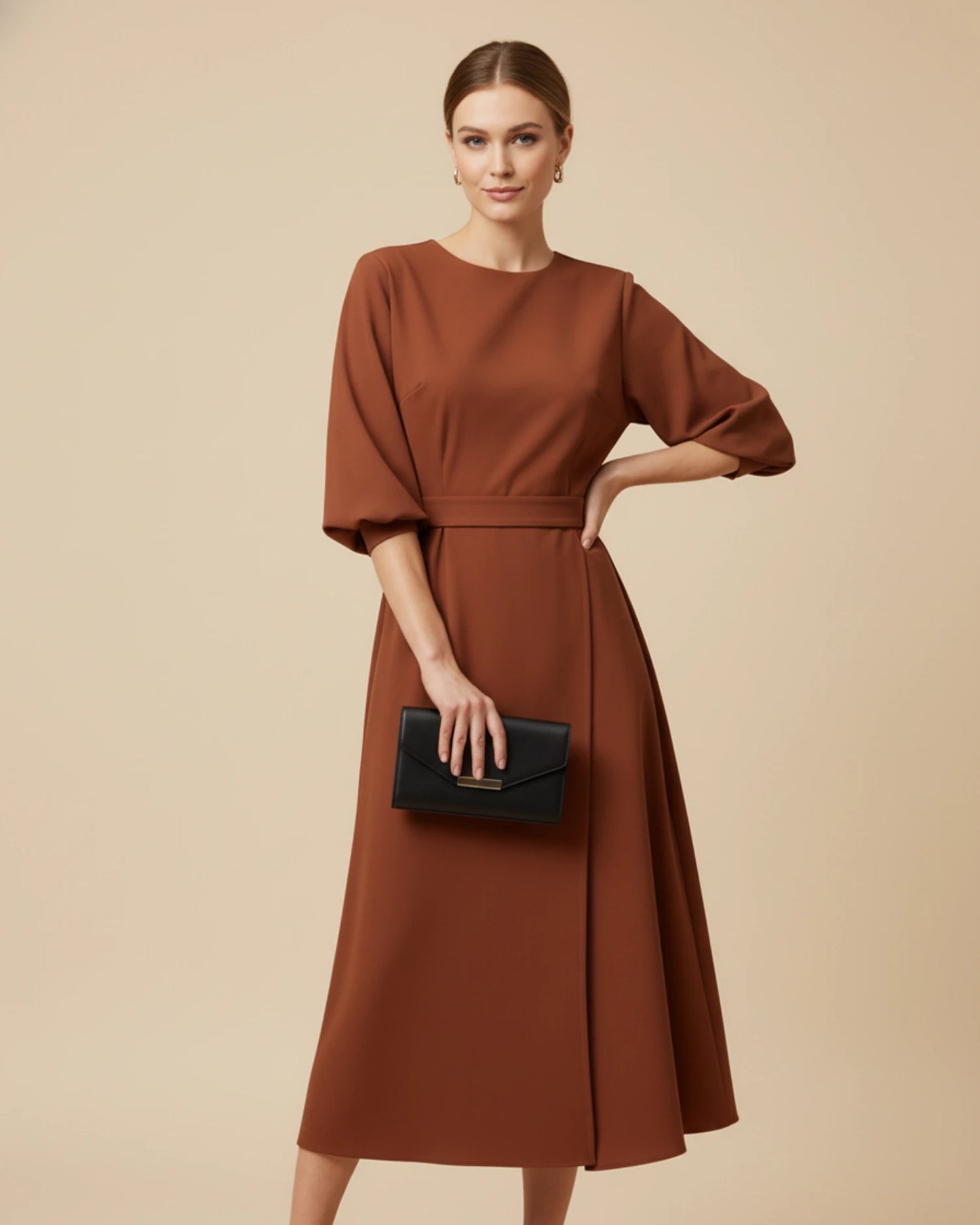 Women's Belted Wrap Midi Dress image