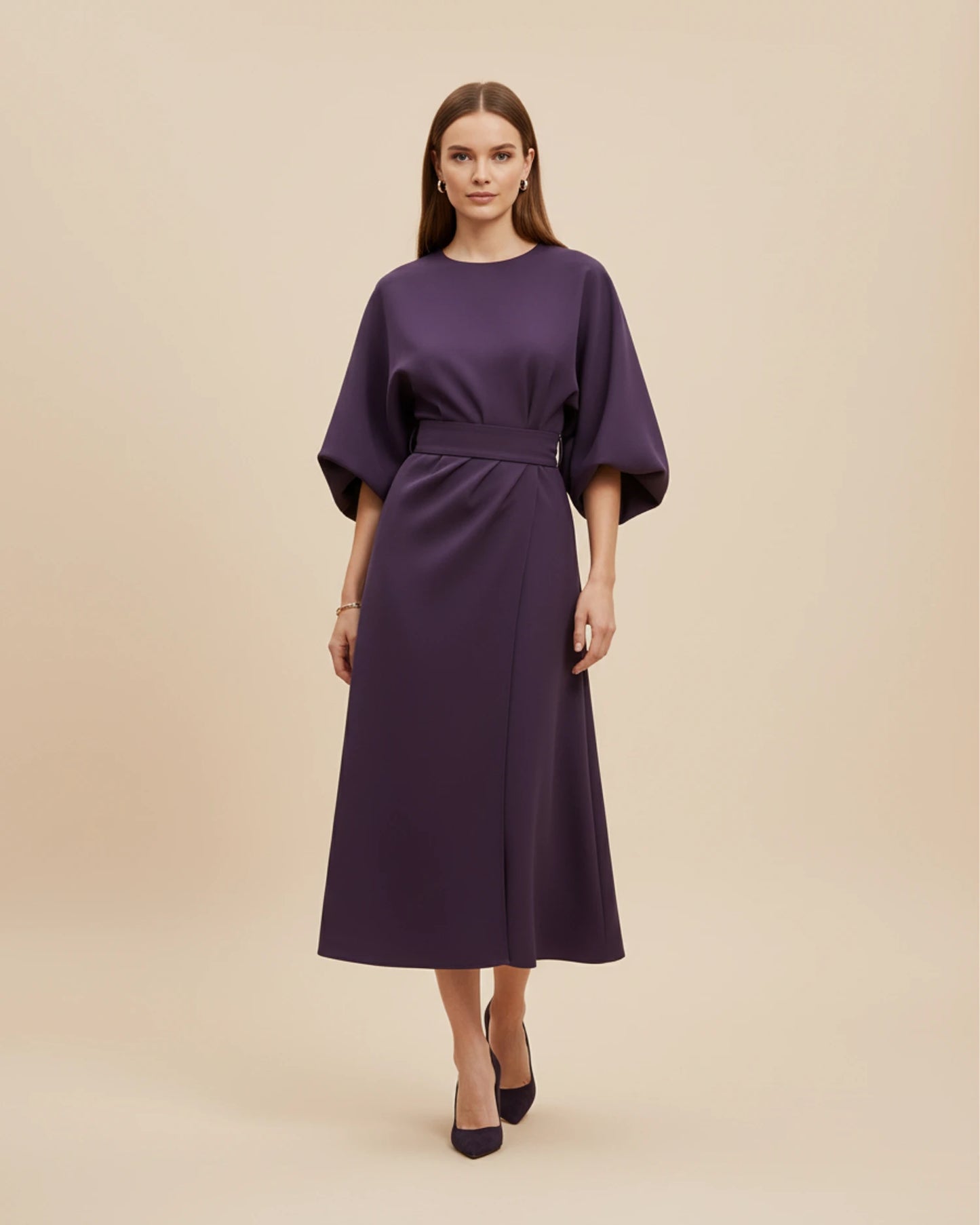 Women's Belted Wrap Midi Dress image