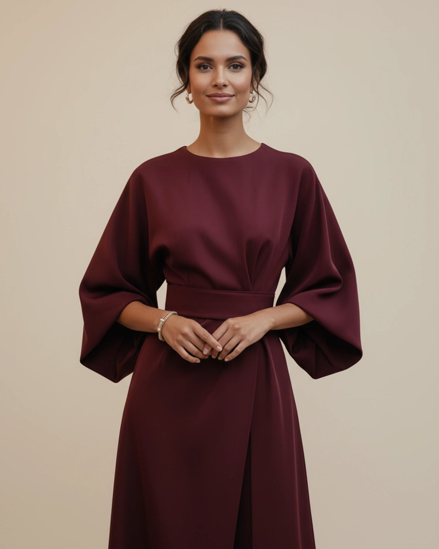 Women's Belted Wrap Midi Dress image