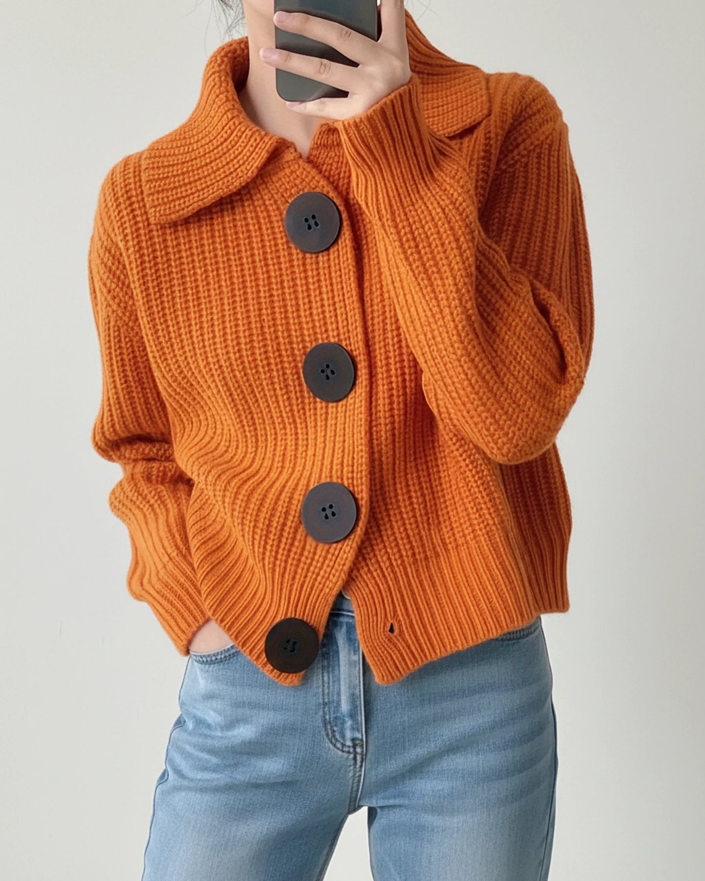 Women's Cropped Knit Collar Cardigan Sweater
