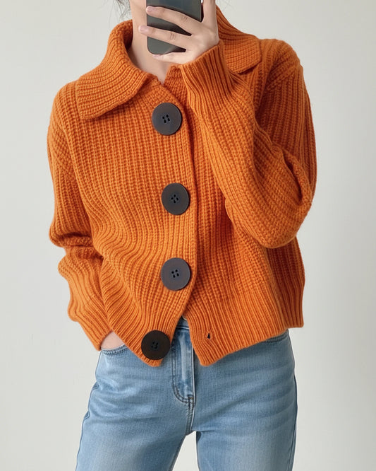 Women's Cropped Knit Collar Cardigan Sweater