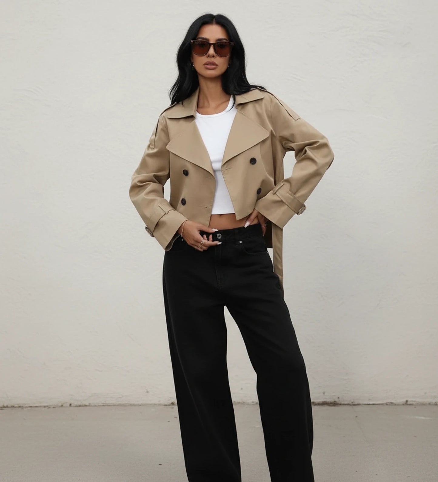 Women's Cropped Double-Breasted Trench Jacket