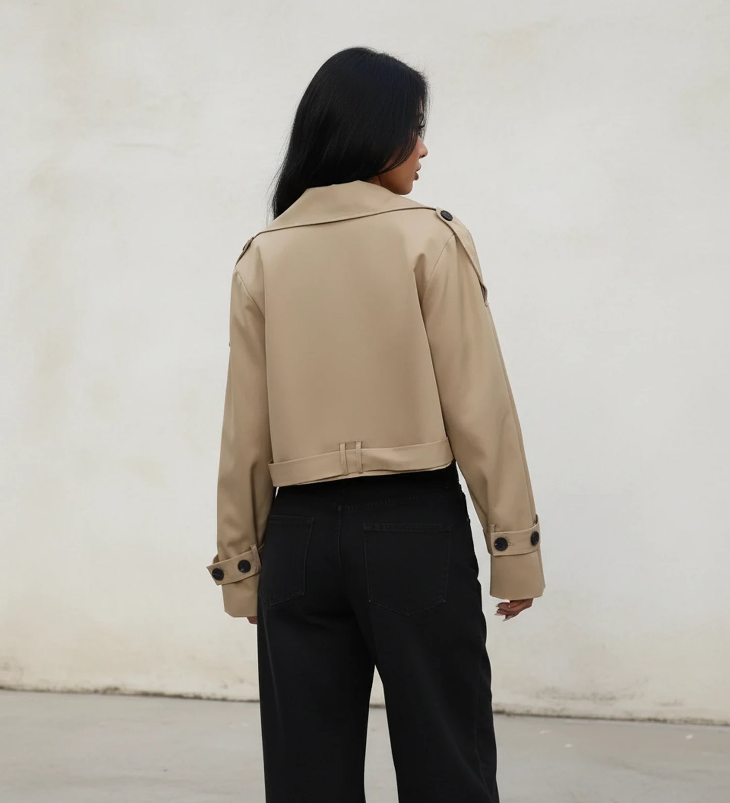 Women's Cropped Double-Breasted Trench Jacket