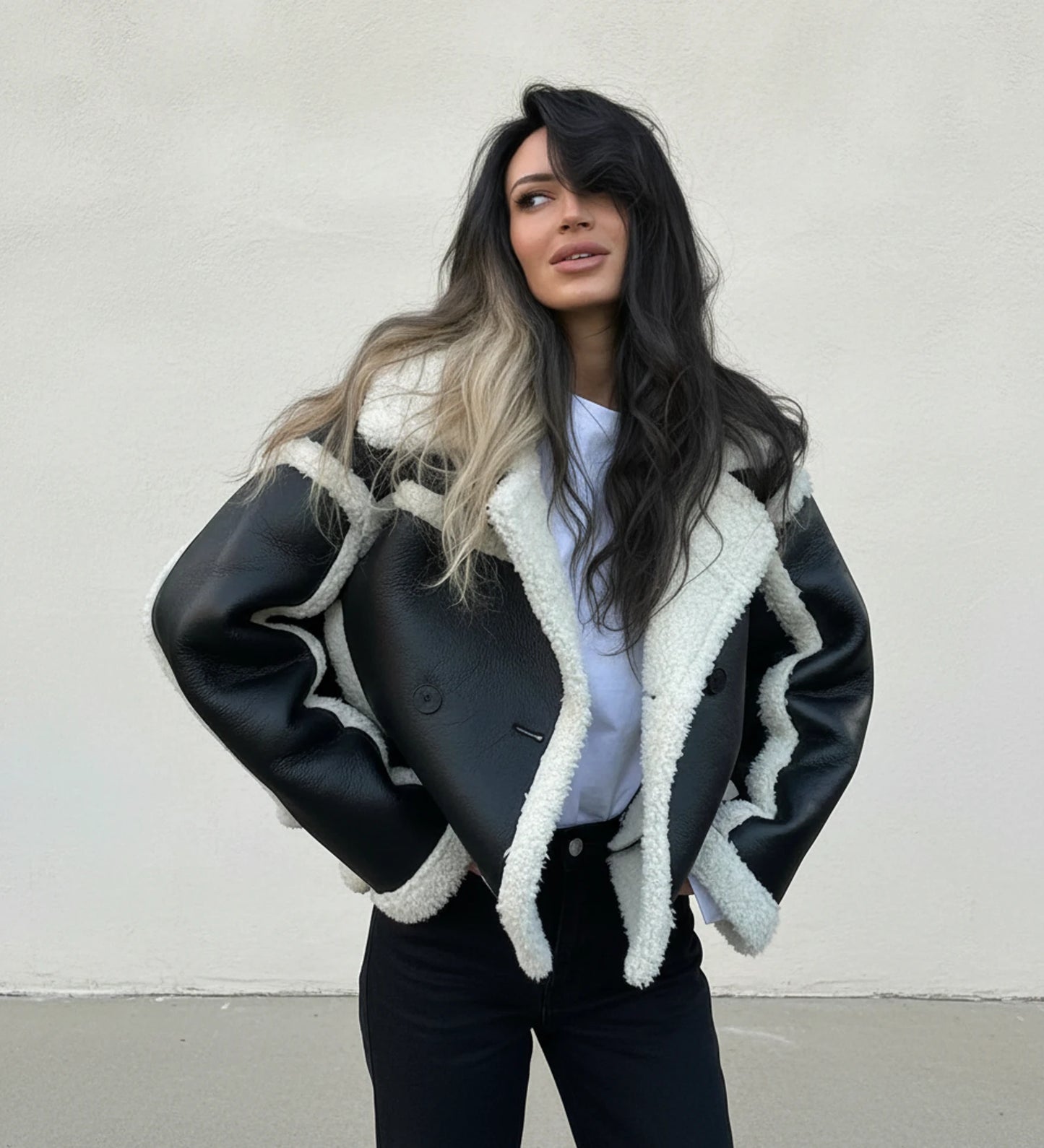 Women's Cropped Shearling Aviator Jacket