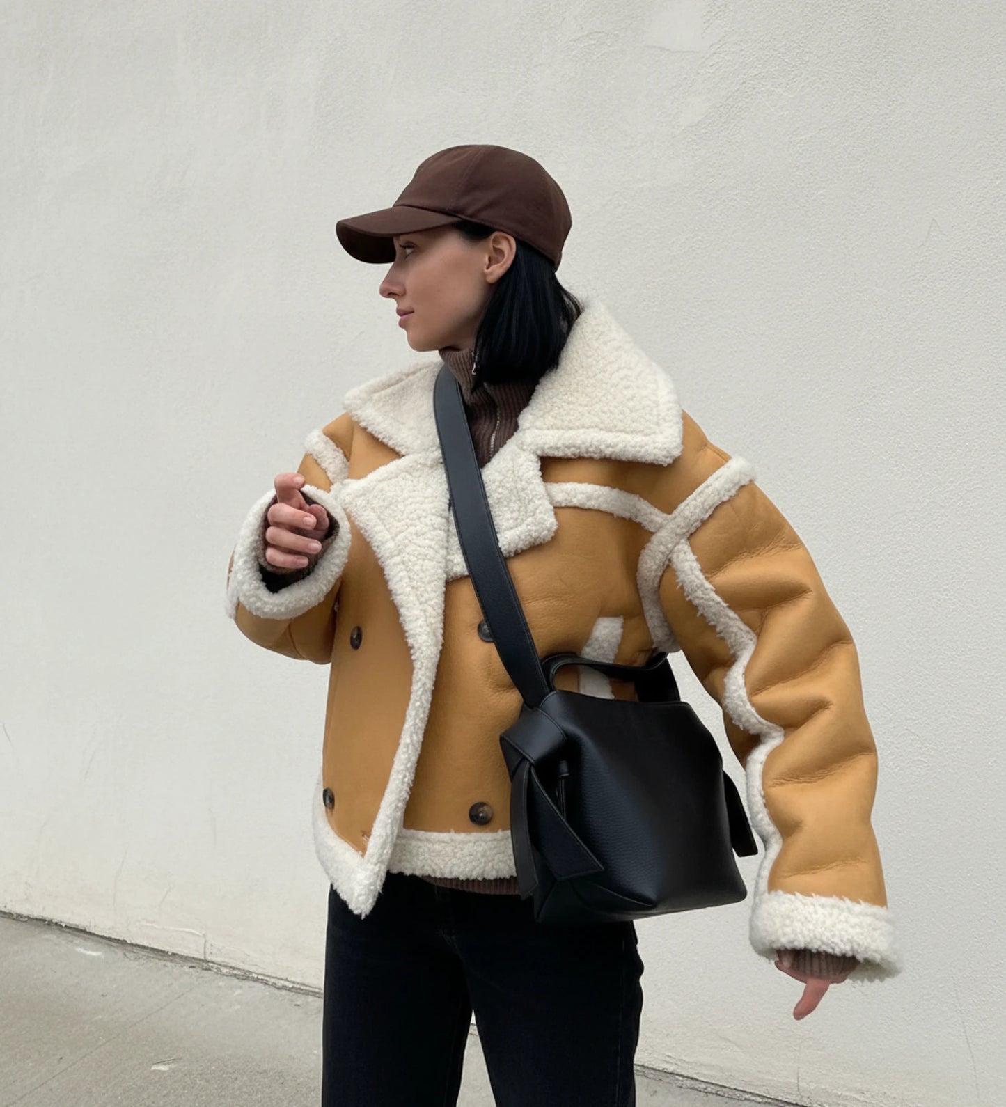 Women's Cropped Shearling Aviator Jacket