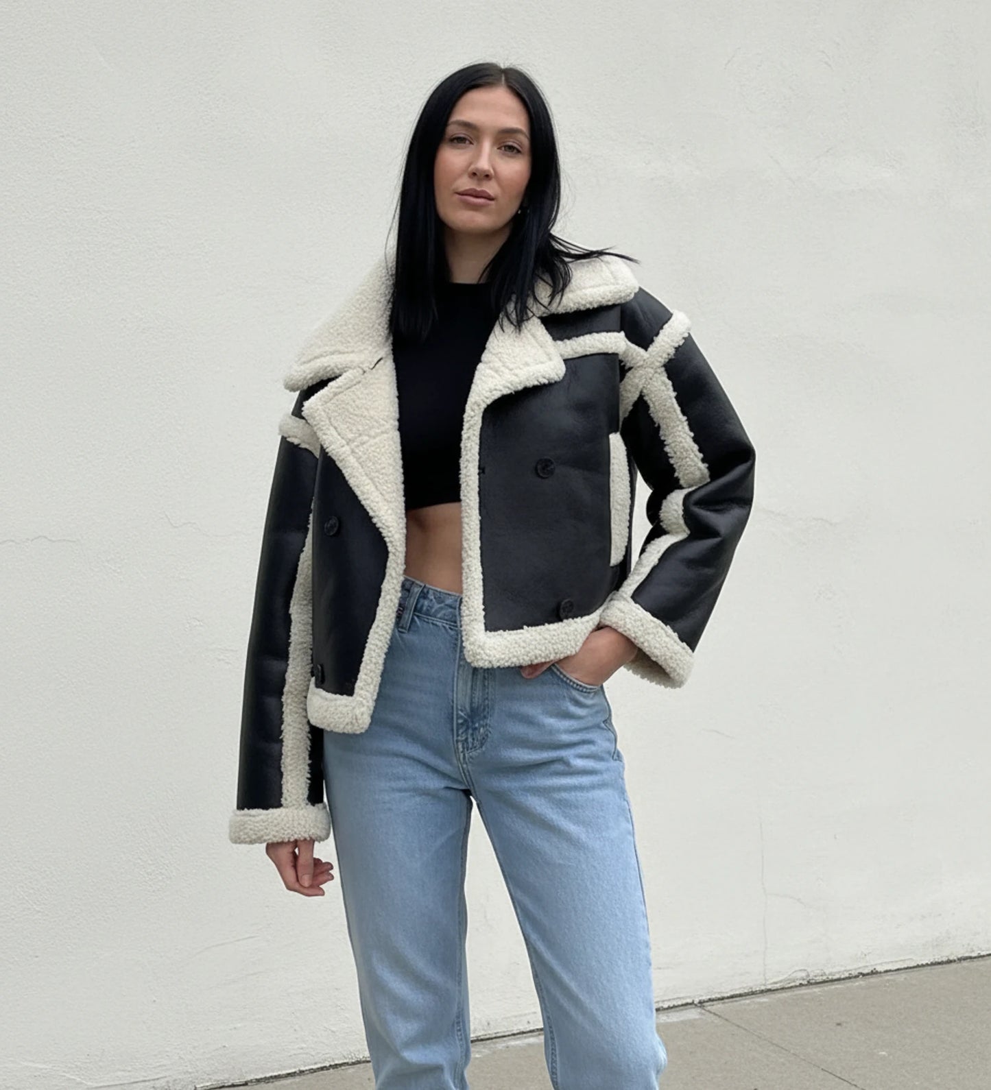 Women's Cropped Shearling Aviator Jacket