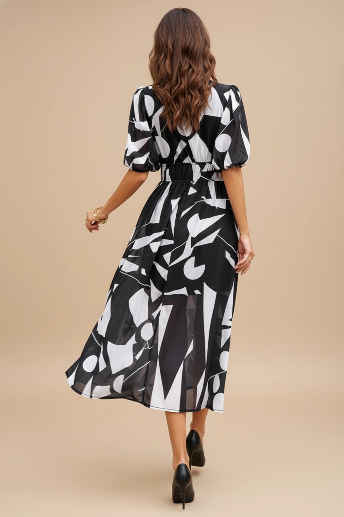 Women's Floral V-Neck A-Line Midi Dress