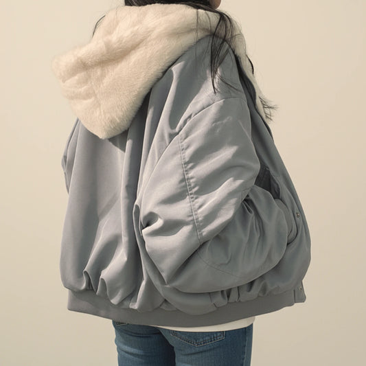 Women's Fur Hooded Bomber Jacket