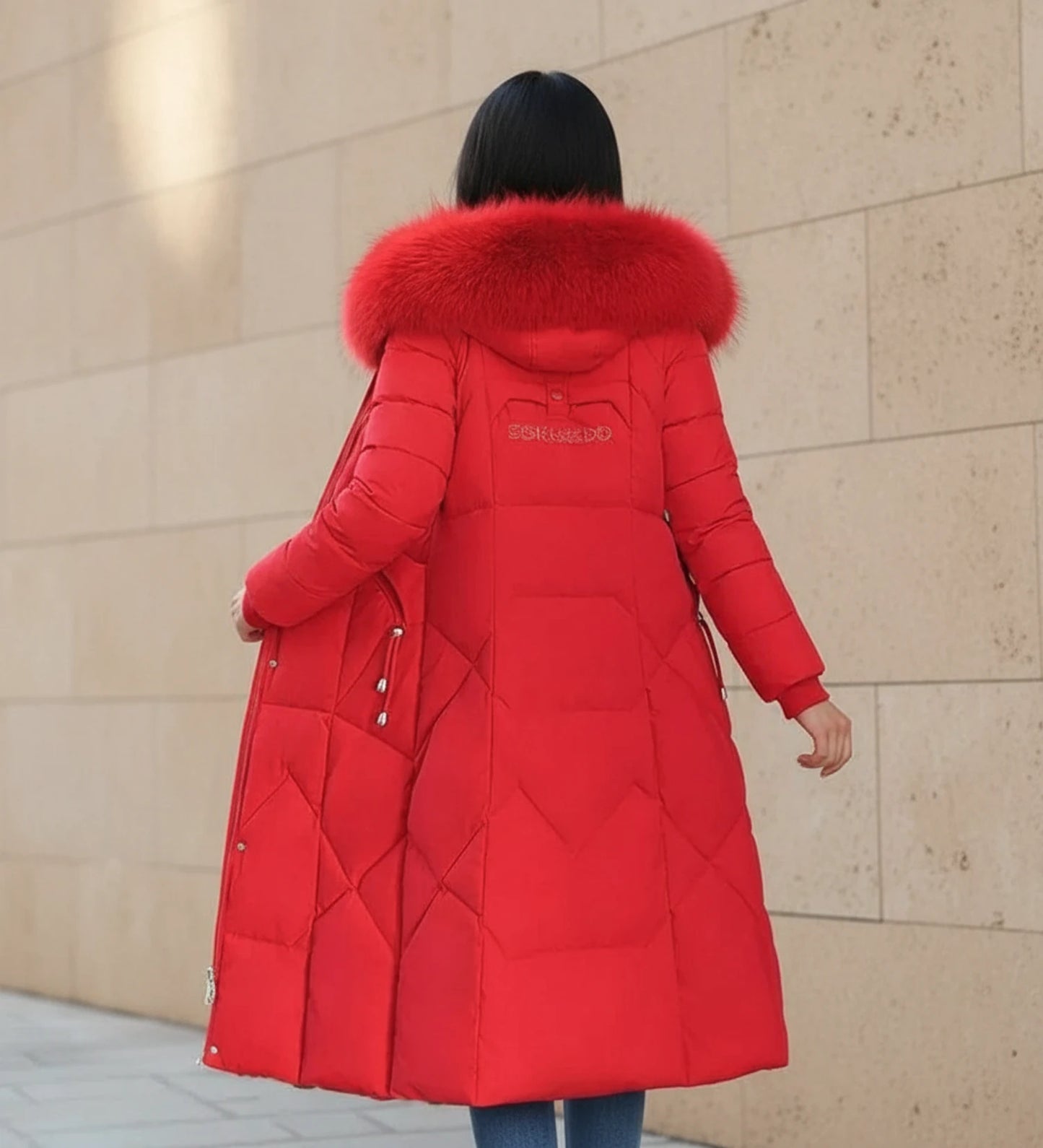 Women's Hooded Puffer Jacket - Custom Generated (Change hair color to black. Change pants to jeans.)