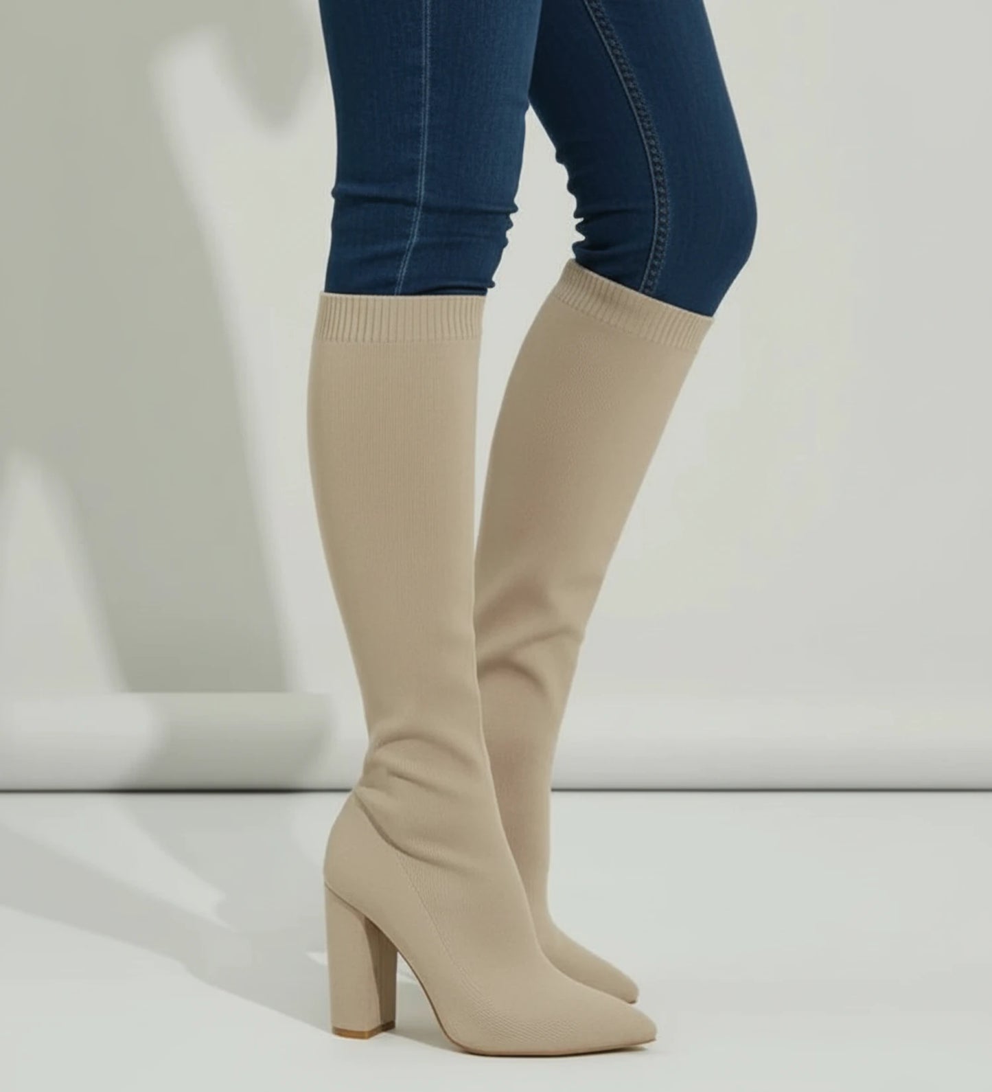 Women's Knit Knee High Heel Boots image