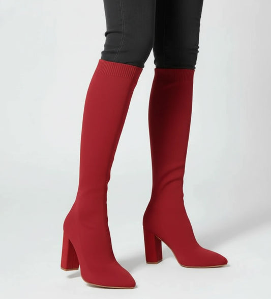 Women's Knit Knee High Heel Boots image