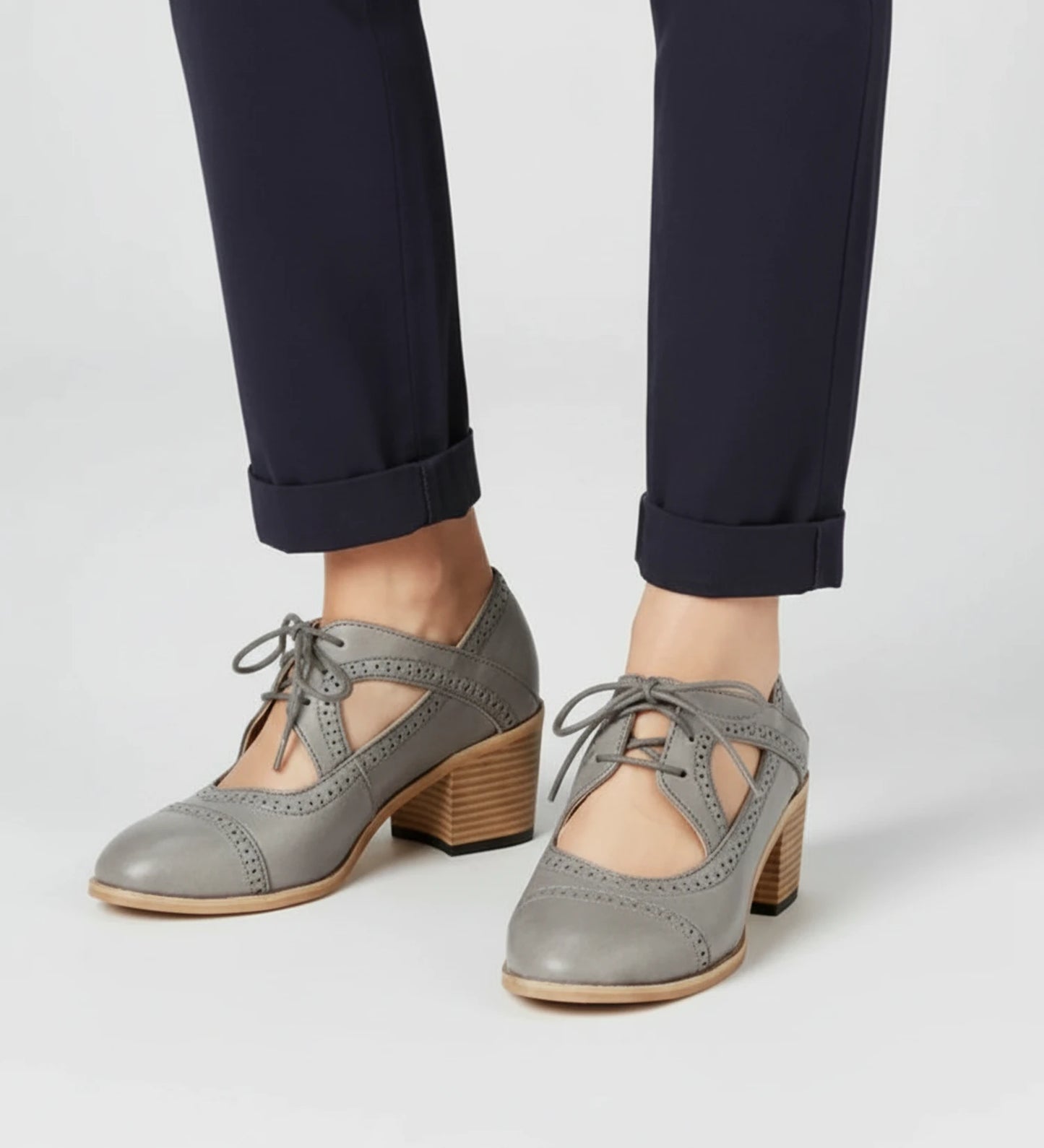 Women's Lace-Up Block Heel Oxford Pumps image