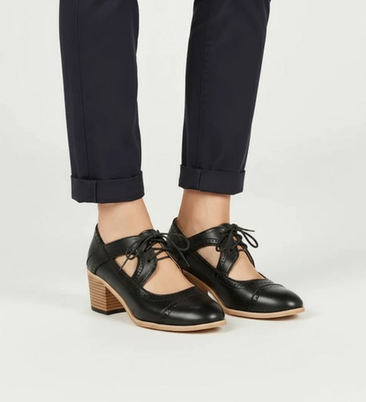 Women's Lace-Up Block Heel Oxford Pumps image