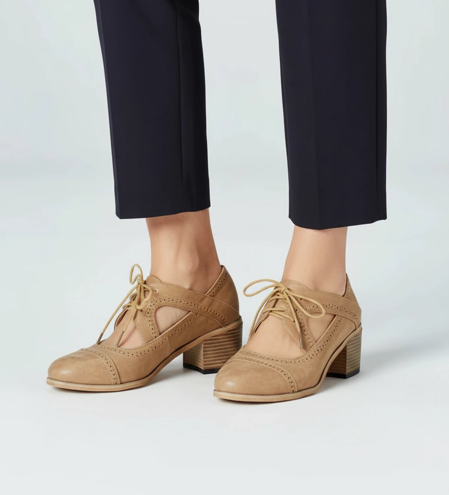 Women's Lace-Up Block Heel Oxford Pumps image