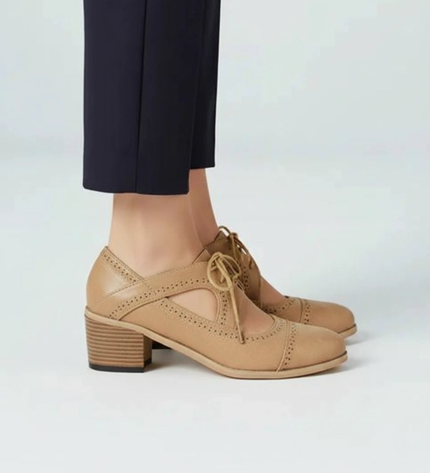 Women's Lace-Up Block Heel Oxford Pumps image