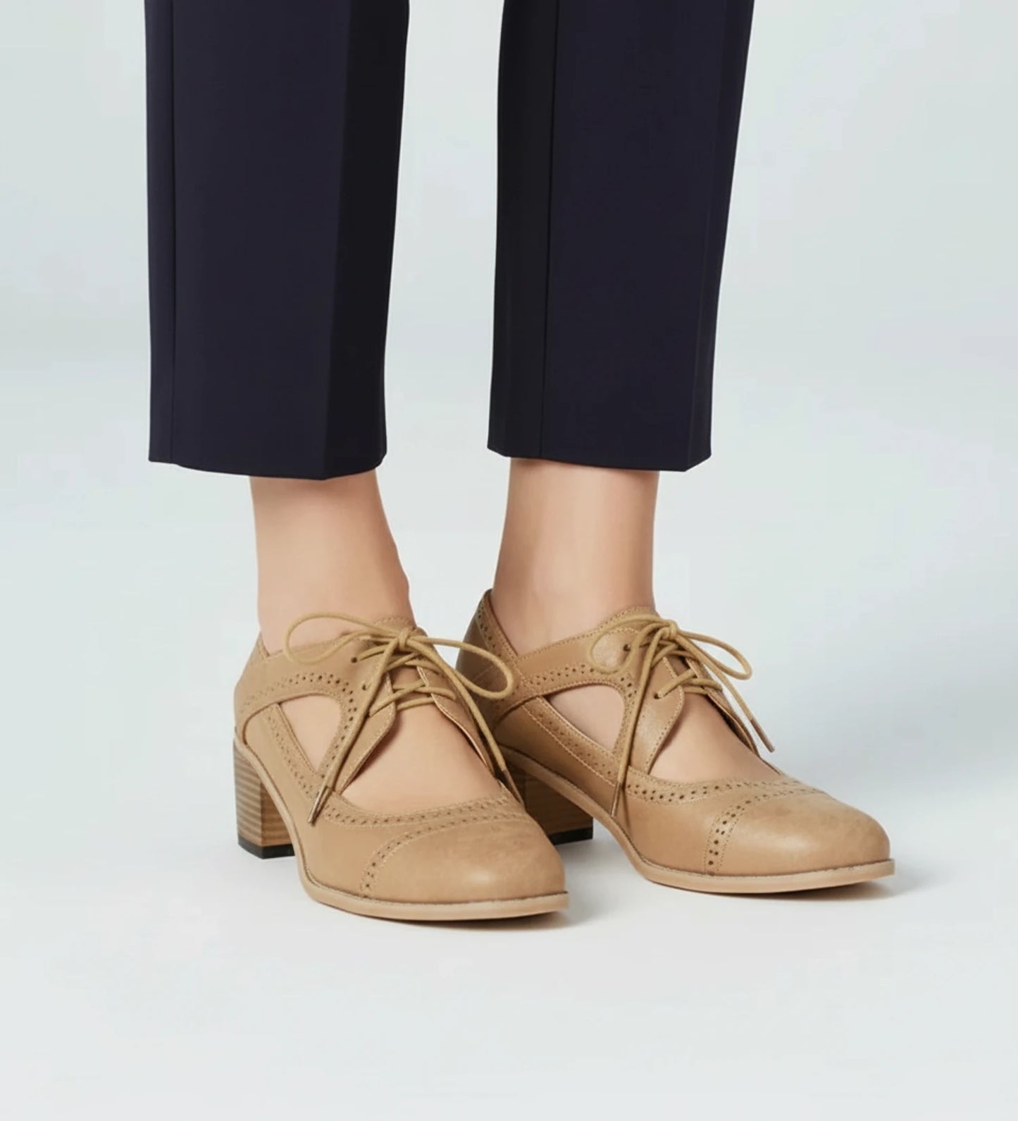 Women's Lace-Up Block Heel Oxford Pumps image