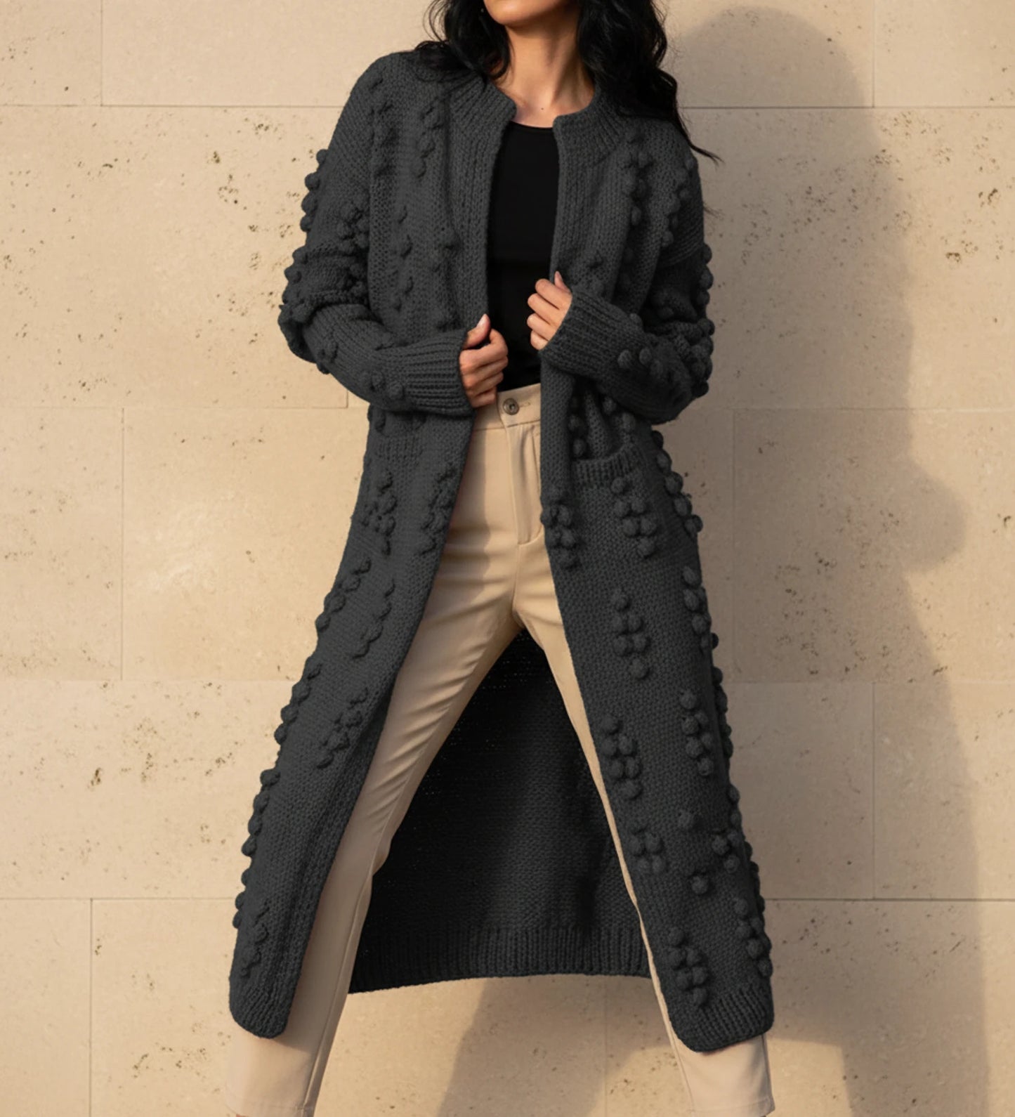 Women's Longline Textured Popcorn Cardigan
