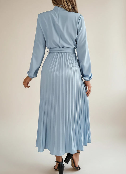 Elegant Pleated Long Sleeve Midi Dress