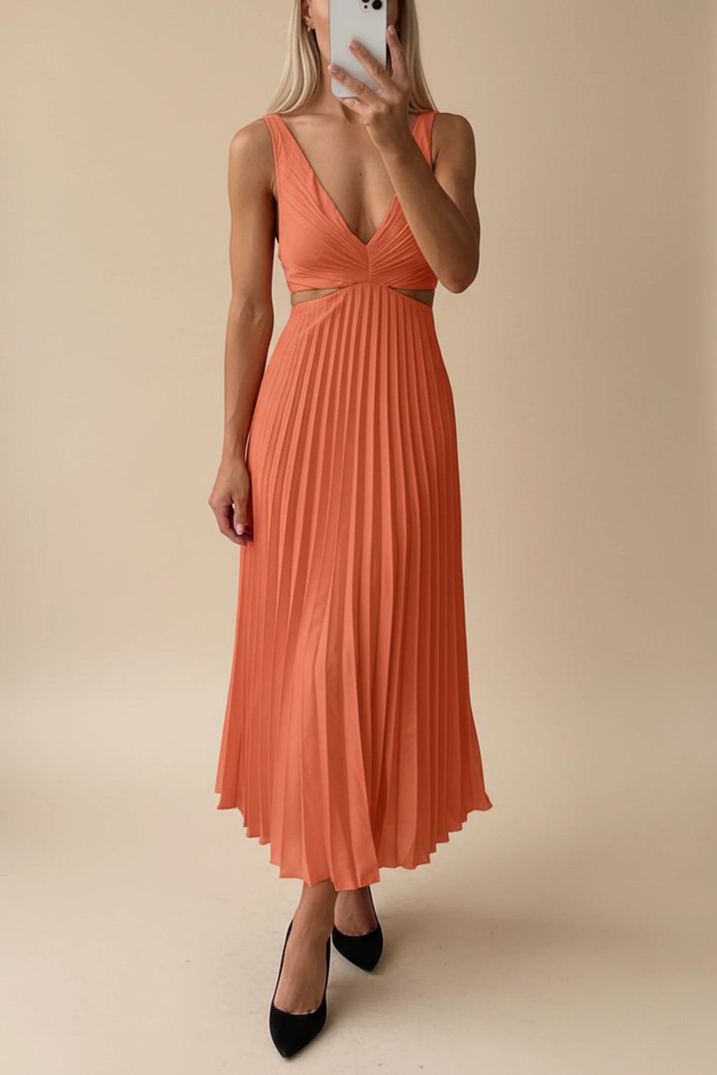 Elegant Pleated A Line Midi Dress