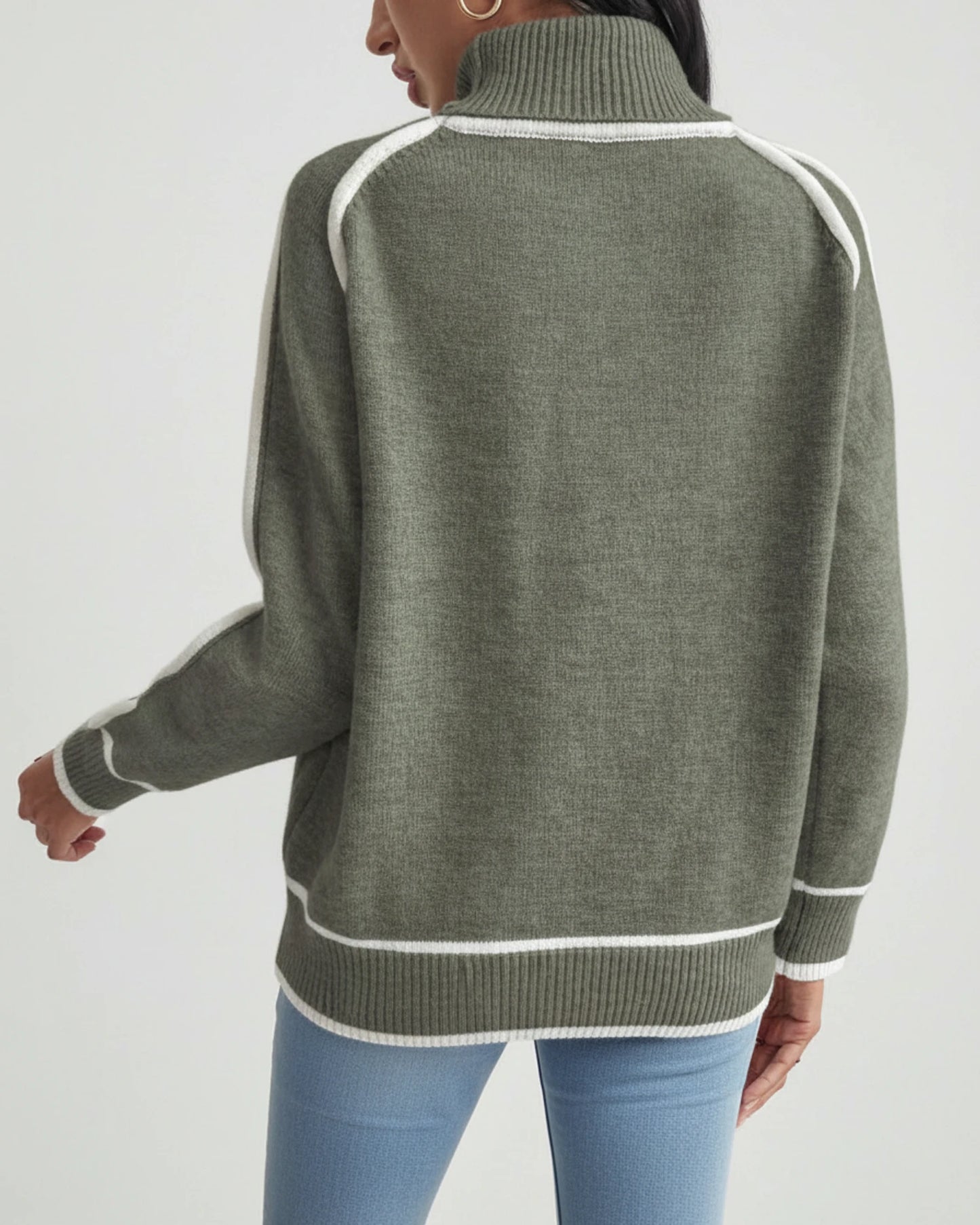 Women's Contrast Trim Turtleneck Knit Sweater