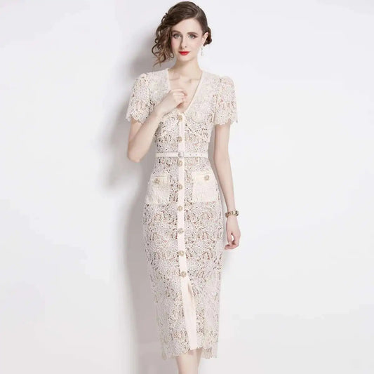 Women's Belted Lace Midi Dress - Image 2