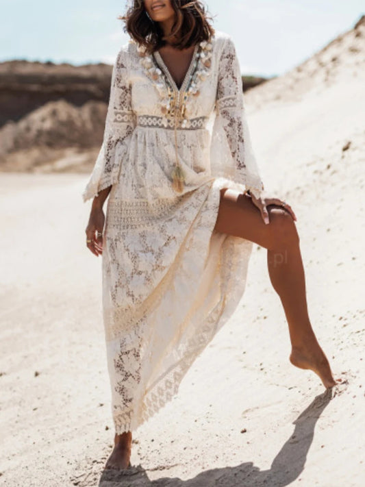 Women's Lace A-Line Maxi Dress - Image 5