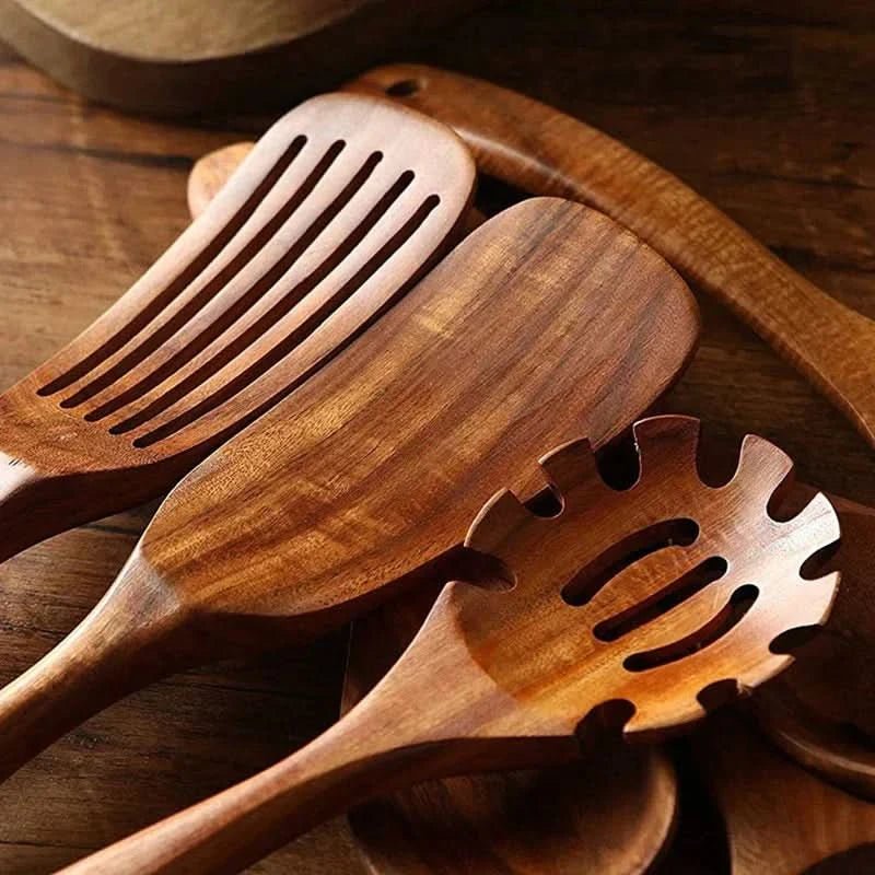 10-Piece Non-Scratch Natural Teak Kitchen Utensil Set