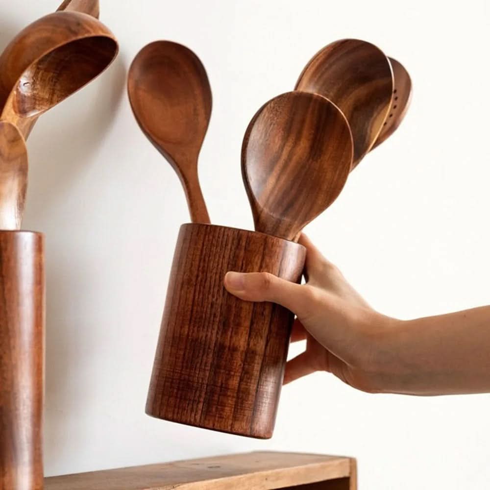 10-Piece Non-Scratch Natural Teak Kitchen Utensil Set