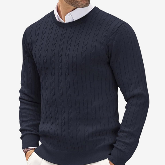 Men's Cable Knit Crew Neck Sweater - Image 1