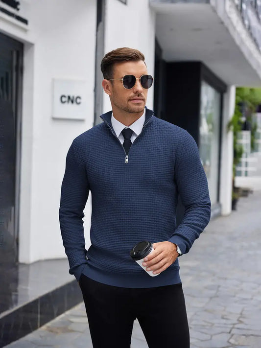Men's Quarter Zip Textured Sweater - Image 1