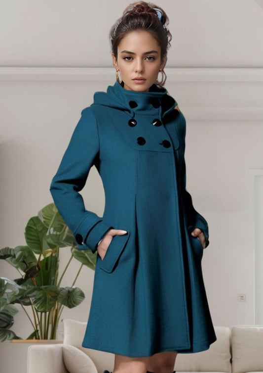 Women's Hooded Double-Breasted Coat - Image 1