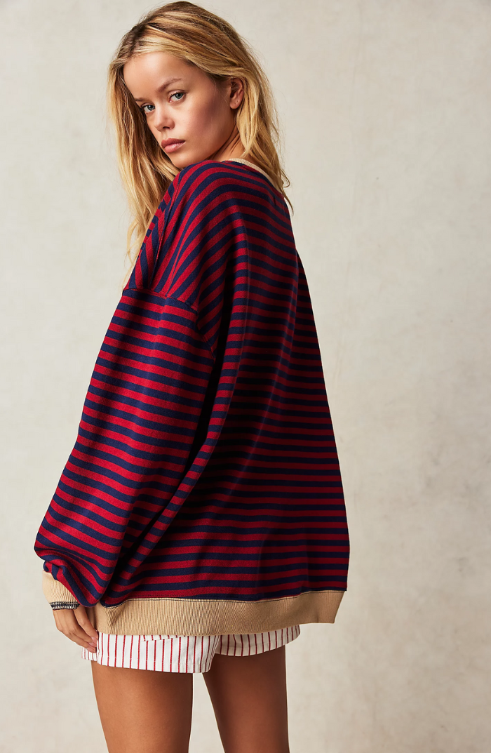 Women's Striped Oversized Crew Neck Sweater - Image 5