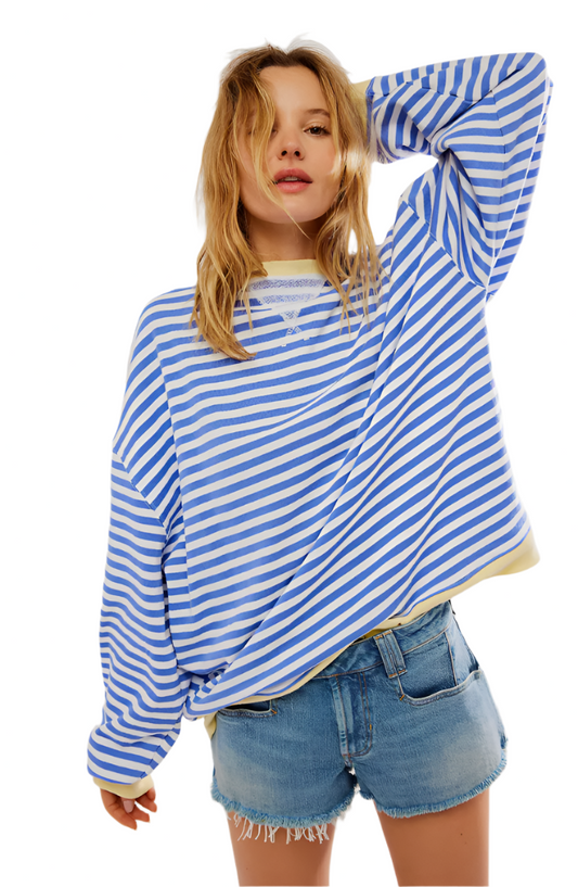 Women's Striped Oversized Crew Neck Sweater - Image 1