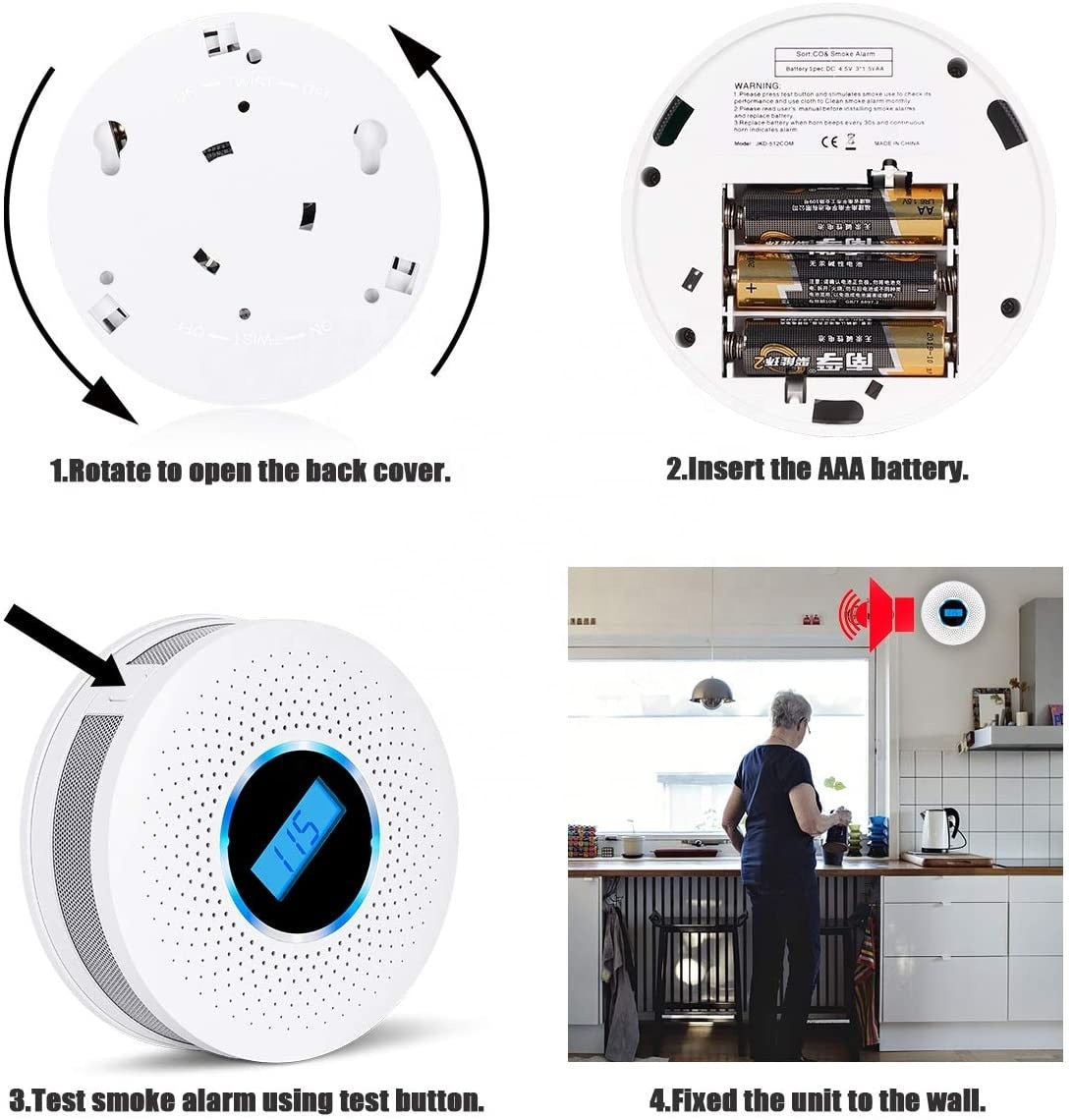 2-in-1 Carbon Monoxide & Smoke Detector Combo for Home Safety