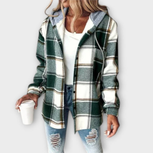 Women's Hooded Plaid Jacket - Image 1