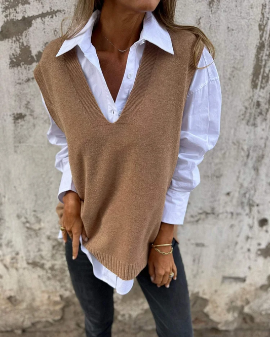Women's V-Neck Sweater Vest - Image 1