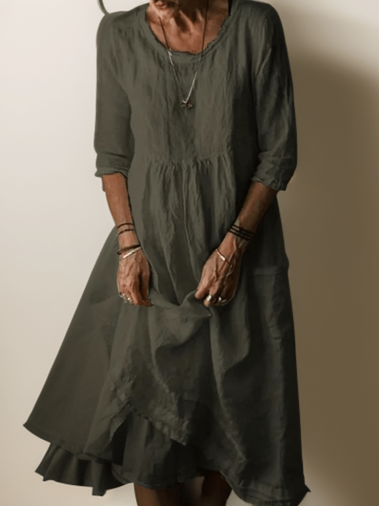 Image of Women's 3/4 Sleeve A-Line Midi Dress